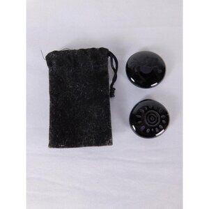 Vintage Black Obsidian Kokopelli Sun Pocket Stones Pair Worry Stones Altar Decor